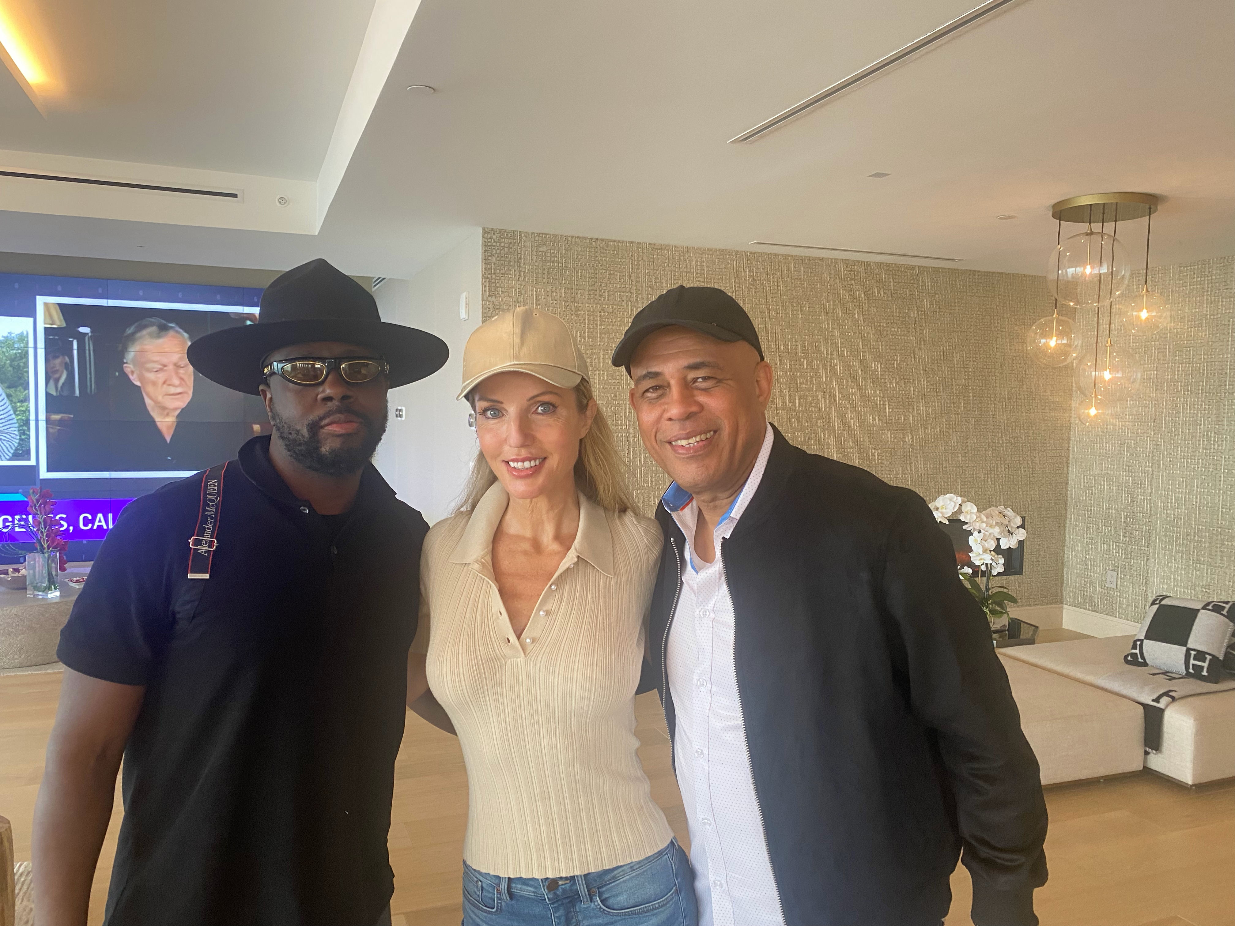 Cristie Crociani Delrieu with Wyclef Jean and Haitian President Michel Martelly at her home in Fisher Island